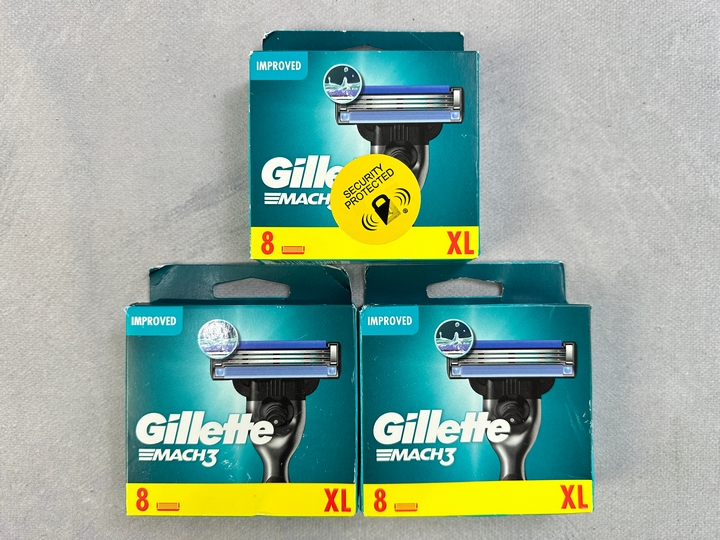 Gillette Mach3 Razor Blades, 3x 8 Packs (18+ ID REQUIRED)(VAT ONLY PAYABLE ON BUYERS PREMIUM) (MPSS03057262/3)