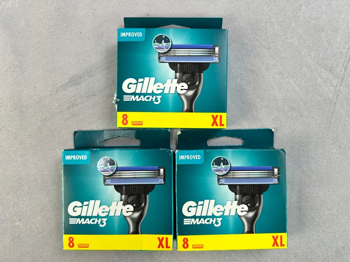 Gillette Mach3 Razor Blades, 3x 8 Packs (18+ ID REQUIRED)(VAT ONLY PAYABLE ON BUYERS PREMIUM) (MPSS03057262/3)