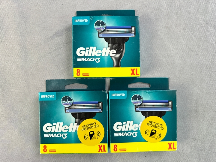 Gillette Mach3 Razor Blades, 3x 8 Packs (18+ ID REQUIRED)(VAT ONLY PAYABLE ON BUYERS PREMIUM) (MPSS03057262/3)