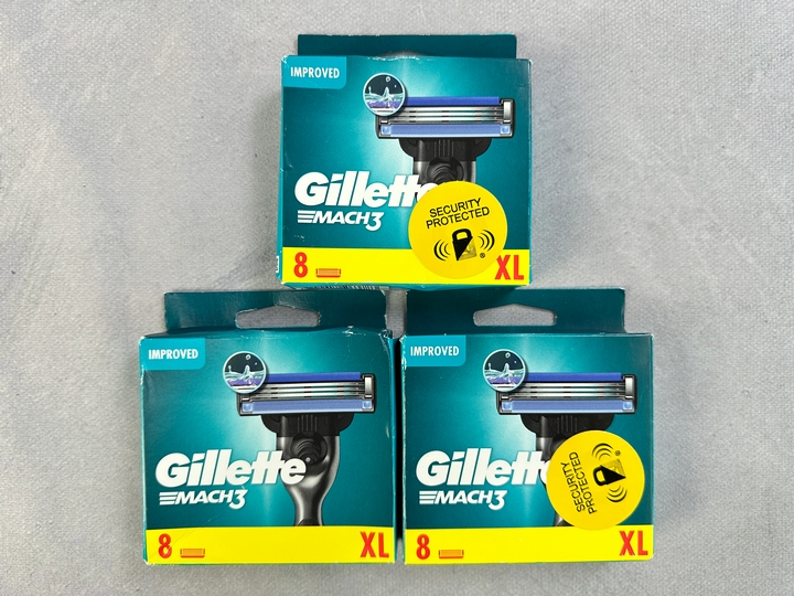 Gillette Mach3 Razor Blades, 3x 8 Packs (18+ ID REQUIRED)(VAT ONLY PAYABLE ON BUYERS PREMIUM) (MPSS03057262/3)