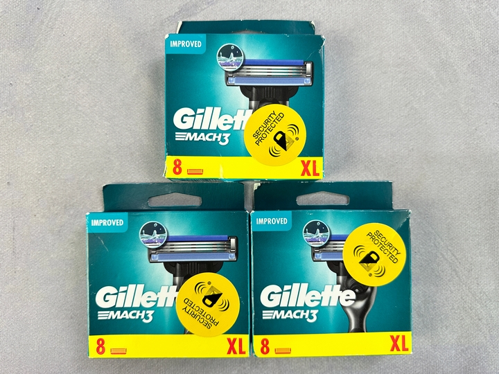 Gillette Mach3 Razor Blades, 3x 8 Packs (18+ ID REQUIRED)(VAT ONLY PAYABLE ON BUYERS PREMIUM) (MPSS03057262/3)