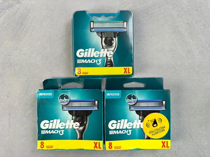 Gillette Mach3 Razor Blades, 3x 8 Packs (18+ ID REQUIRED)(VAT ONLY PAYABLE ON BUYERS PREMIUM) (MPSS03057262/3)