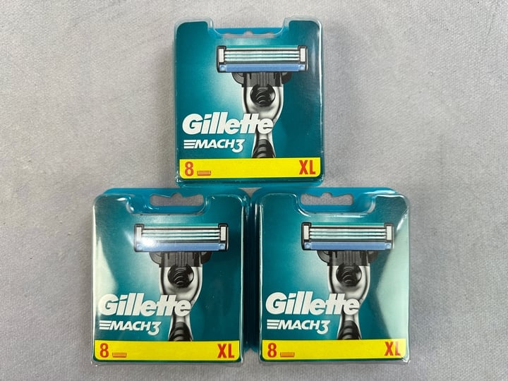 Gillette Mach3 Razor Blades, 3x 8 Packs (18+ ID REQUIRED)(VAT ONLY PAYABLE ON BUYERS PREMIUM) (MPSS03057262/3)