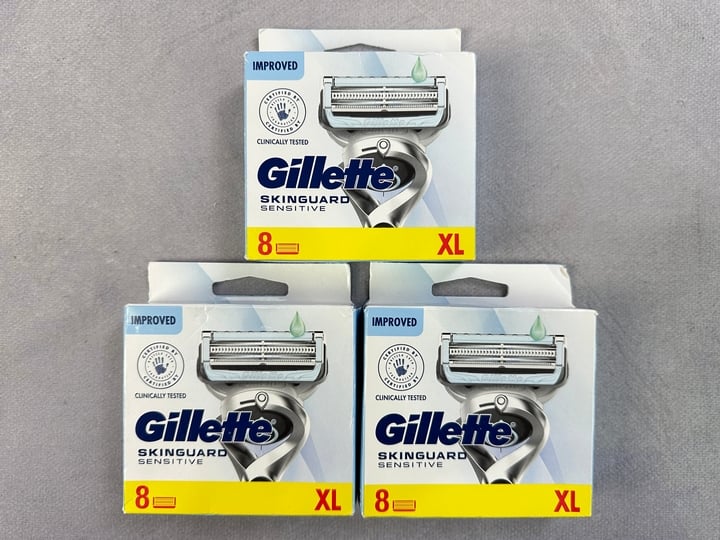 Gillette Skinguard Sensitive Razor Blades, 3x 8 Packs (18+ ID REQUIRED)(VAT ONLY PAYABLE ON BUYERS PREMIUM) (MPSS03057262/3)