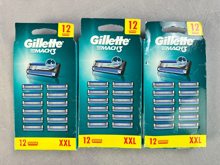 Gillette Mach3 Razor Blades, 3x 12 Packs (18+ ID REQUIRED)(VAT ONLY PAYABLE ON BUYERS PREMIUM) (MPSS03057262/3)