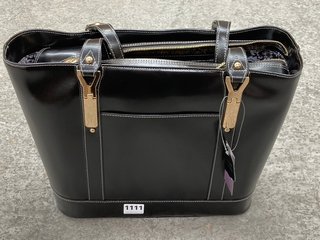 MCKLEIN LEATHER LADIES TOTE BAG WITH TABLET POCKET IN BLACK: LOCATION - E6