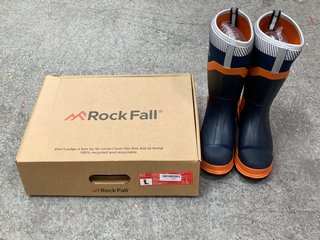 ROCKFALL RF290 SLIT NEOPRENE SAFETY WELLINGTONS IN NAVY - UK SIZE 11: LOCATION - E6