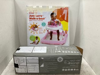 BRIGHT STARTS JUNEBERRY WALK A BOUT WALKER TO INCLUDE RED KITE DREAMER BEDSIDE CRIB IN GREY: LOCATION - E5