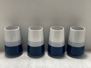 BOX OF 4 X WHITE/BLUE SPOTTED VASE: LOCATION - J15