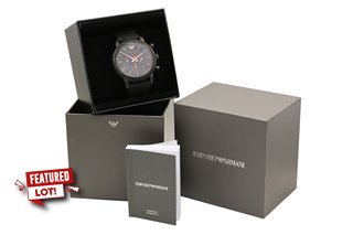 EMPORIA ARMANI LUIGI MEN'S CHRONOGRAPH WATCH: MODEL AR-11024. FEATURING A BLACK DIAL, BEZEL & STAINLESS STEEL CASE, DATE, W/R 50 METRES, BLACK RUBBER STRAP. COMES IN A PRESENTATION BOX WITH INSTRUCTI