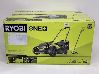 RYOBI ONE CORDLESS LAWNMOWER AND GRASS TRIMMER - RRP £219: LOCATION - FRONT BOOTH