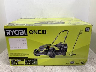 RYOBI ONE+ CORDLESS LAWNMOWER AND GRASS TRIMMER - MODEL: RLM1833BLT825M - RRP £219: LOCATION - I10