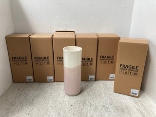 6 X TALL FLUTED VASES IN PINK/WHITE: LOCATION - I5