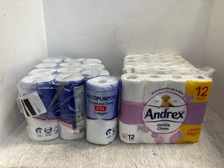 12 X MULTIPURPOSE HOUSEHOLD KITCHEN ROLLS TO INCLUDE 6 X ANDREX GENTLE CLEAN TOILET ROLLS: LOCATION - I1