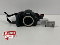 CANON EOS 600D REFLEX CAMERA (ORIGINAL RRP - €224,00) IN BLACK. (WITH 3 EXTRA BATTERIES AND NECK STRAP. WITHOUT CAMERA CAPS. WITHOUT BOX AND WITHOUT LENS). [JPTZ5900]