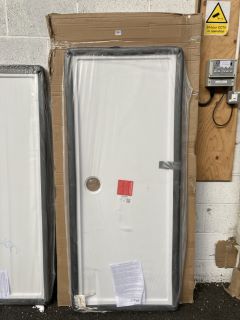 (COLLECTION ONLY) CLEAR GLASS SILVER FRAMED 900 X 1850MM WET ROOM PANEL WITH A PEARLSTONE 1700 X 700MM SHOWER TRAY - RRP £1210: LOCATION - A8