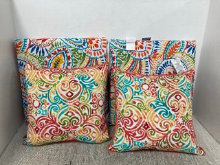 2 X PILLOW PERFECT PATTERNED OUTDOOR SEAT CUSHIONS IN MULTI COLOUR TO ALSO INCLUDE 2 X PILLOW PERFECT DECORATIVE OUTDOOR CUSHIONS IN MULTI COLOUR: LOCATION - WA5