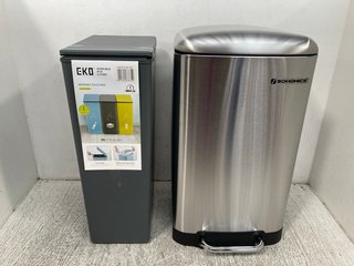 SONGMICS 50 LITRE PEDAL BIN IN CHROME TO ALSO INCLUDE EKO 30 LITRE MORANDI TOUCH BIN IN GREY: LOCATION - WA6