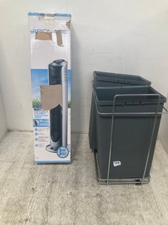 BIONAIRE TOWER FAN WITH REMOTE CONTROL TO ALSO INCLUDE 2 SECTION PULL-OUT WASTE BIN ON RAILS IN GREY: LOCATION - WA11