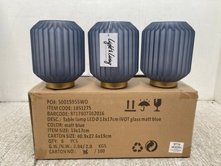 6 X LIGHT & LIVING IVOT GLASS TABLE LAMPS IN MATT BLUE - COMBINED RRP £120: LOCATION - A14