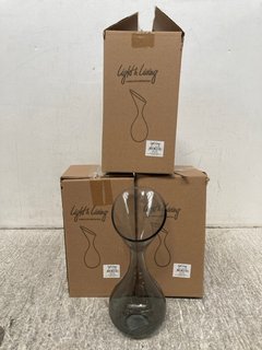 3 X LIGHT & LIVING HERLEY GLASS VASES IN GREY GREEN: LOCATION - A14