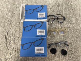 QTY OF ASSORTED READING GLASSES TO INCLUDE 3 X ZONLON 5 PACK READING GLASSES IN VARIOUS COLOURS WITH CASES: LOCATION - A3