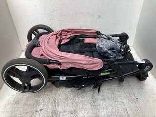 KINDERKRAFT KIDS PUSHCHAIR IN BLACK AND PINK TO INCLUDE RAIN COVER: LOCATION - B 17