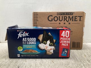 BOX OF PURINA GOURMET PERLE CAT FOOD 96 SACHETS BBE: NOV 2025 TO INCLUDE BOX OF PURINA FELIX 40 POUCH JUMBO PACK BBE: 04/02/2026: LOCATION - C 12