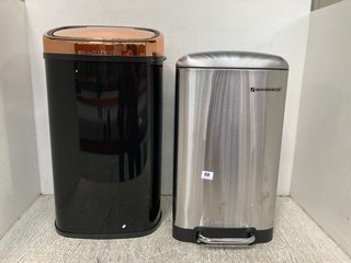 SONGMICS 50 LITRE PEDAL BIN IN CHROME TO ALSO INCLUDE TOWER ROSE GOLD EDITION 58 LITRE SQUARE SENSOR BIN: LOCATION - WA4