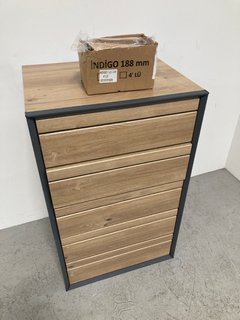INDUS TALL CHEST WITH 5 DRAWERS IN OAK WOOD - RRP £539: LOCATION - B1