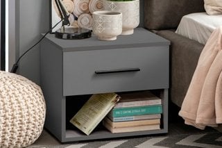 TOMY BEDSIDE TABLE WITH SINGLE DRAWER IN GREY COLOUR - RRP £199: LOCATION - B1