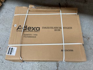 ADEXA STAINLESS STEEL WORK TABLE WITH CASTORS - SIZE 600X900CM - RRP £128: LOCATION - AR10