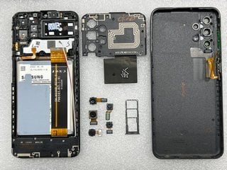 SAMSUNG GALAXY A13 SMARTPHONE IN BLACK. (UNIT ONLY, MAIN PCB REMOVED. FINAL IMAGE TO SHOW SCREEN TURNED ON PRIOR TO BEING REMOVED FROM PHONE ONLY (SPARES & REPAIRS)) [JPTM117328]