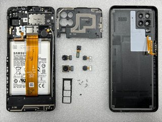 SAMSUNG GALAXY A12 SMARTPHONE IN BLACK. (UNIT ONLY, MAIN PCB REMOVED. FINAL IMAGE TO SHOW SCREEN TURNED ON PRIOR TO BEING REMOVED FROM PHONE ONLY (SPARES & REPAIRS)) [JPTM117351]