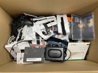 ASSORTED CABLES TO INCLUDE, BOSE EARBUDS, XBOX CONTROLLER, FITBIT STRAPS, CHARGER CABLES & OTHERS MIXED TECH ITEMS. [JPTM117345]