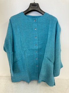 SAHARA TICKING STRIPE LINEN BUBBLE SHIRT IN TEAL SIZE: XS RRP - £179: LOCATION - WHITE BOOTH