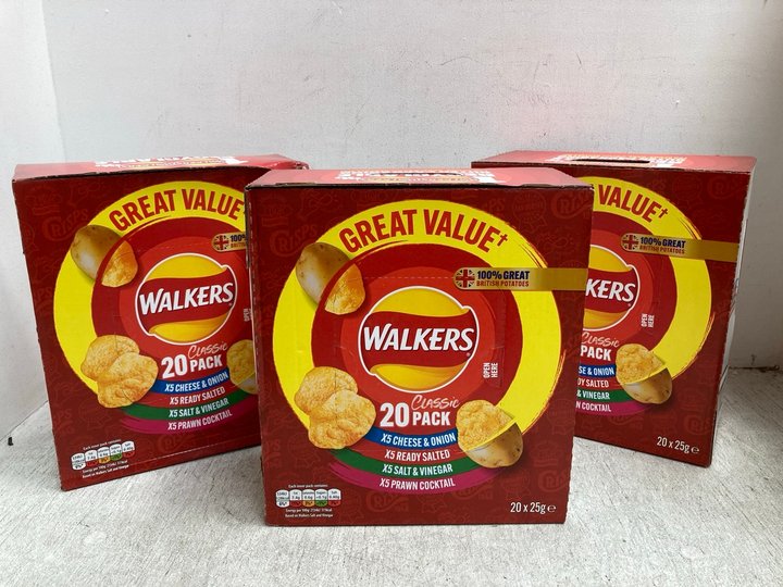 John Pye Auctions 3 X BOXES OF 20 WALKERS CLASSIC VARIETY CRISPS