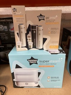 TOMMEE TIPPEE SUPER STEAM ELECTRIC STERILISER FOR BABY BOTTLES IN WHITE TO INCLUDE 2 X TOMMEE TIPPEE GO PREP PORTABLE FORMULA FEED MAKER: LOCATION - AR 4