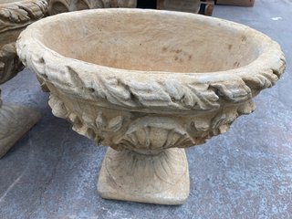 (COLLECTION ONLY) NATURAL STONE CHALICE STYLE LARGE GARDEN PLANTER IN ORNATE DESIGN: LOCATION - B5