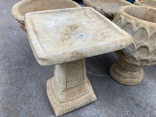 (COLLECTION ONLY) NATURAL STONE PILLAR DESIGN SQUARE GARDEN BIRD BATH IN FLORAL STONEWORK DESIGN: LOCATION - B5