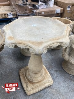 (COLLECTION ONLY) NATURAL STONE PEDESTAL STYLE OCTAGONAL GARDEN BIRD BATH IN ORNATE SCROLL STYLE DESIGN: LOCATION - B5