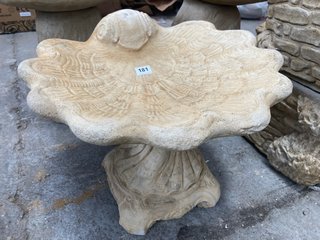 (COLLECTION ONLY) NATURAL STONE PEDESTAL STYLE SMALL GARDEN BIRD BATH IN ORNATE SHELL STYLE DESIGN: LOCATION - B5