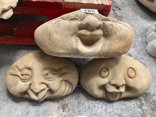 SET OF 3 NATURAL STONE DECORATIVE GARDEN STONE FACES: LOCATION - B5