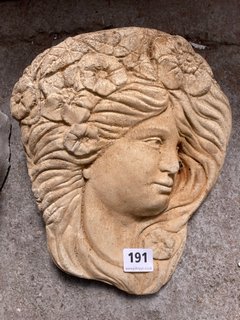 NATURAL STONE WALL HANGING SMALL GARDEN PLANTER IN FEMALE BUST FLORAL STONEWORK DESIGN: LOCATION - B5