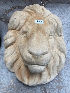 NATURAL STONE LIONS HEAD BUST WALL HANGING GARDEN ORNAMENT: LOCATION - B5