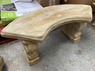 (COLLECTION ONLY) NATURAL STONE CURVED STYLE 2 SEATER GARDEN BENCH IN ORNATE STYLE DESIGN: LOCATION - B5