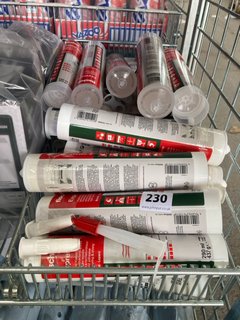 QTY OF ASSORTED SEALANTS TO INCLUDE QTY OF FISCHER CRYSTAL MS HYBRID SEALANT & ADHESIVE CRYSTAL CLEAR 290 ML AND TIGER ADHESIVE SEALANT IN GREY 310 ML: LOCATION - A1