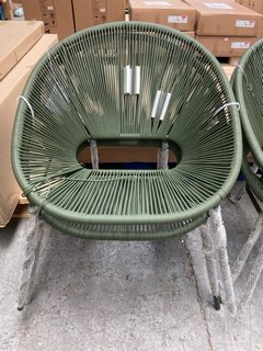PAIR OF JOHN LEWIS & PARTNERS SALSA GARDEN CHAIRS IN SAGE GREEN STRING RATTAN: LOCATION - A2