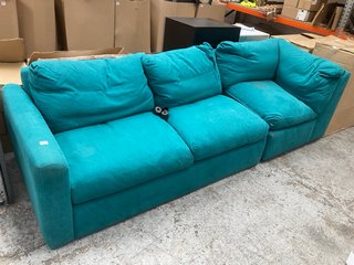 LOAF CHATNAP MODULAR STYLE LARGE 3 SEATER SOFA IN TEAL GREEN FABRIC: LOCATION - A8