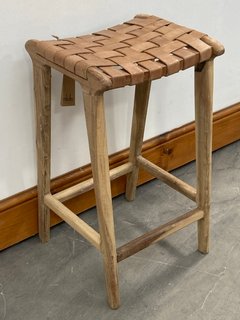 NKUKU ADEMBI WOVEN LEATHER COUNTER STOOL IN NATURAL - RRP £295: LOCATION - B2